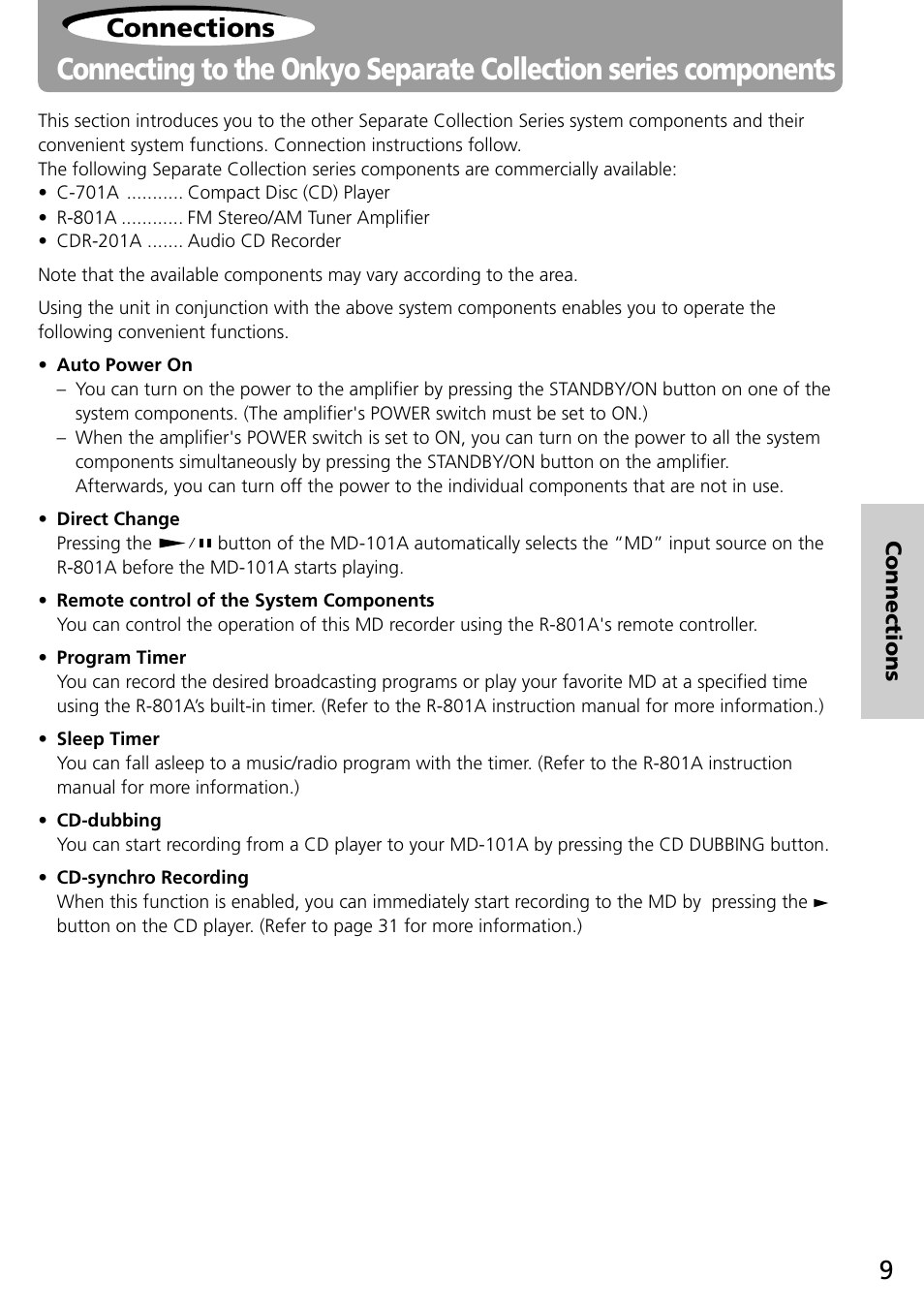 Connections | Onkyo MD-101A User Manual | Page 9 / 52