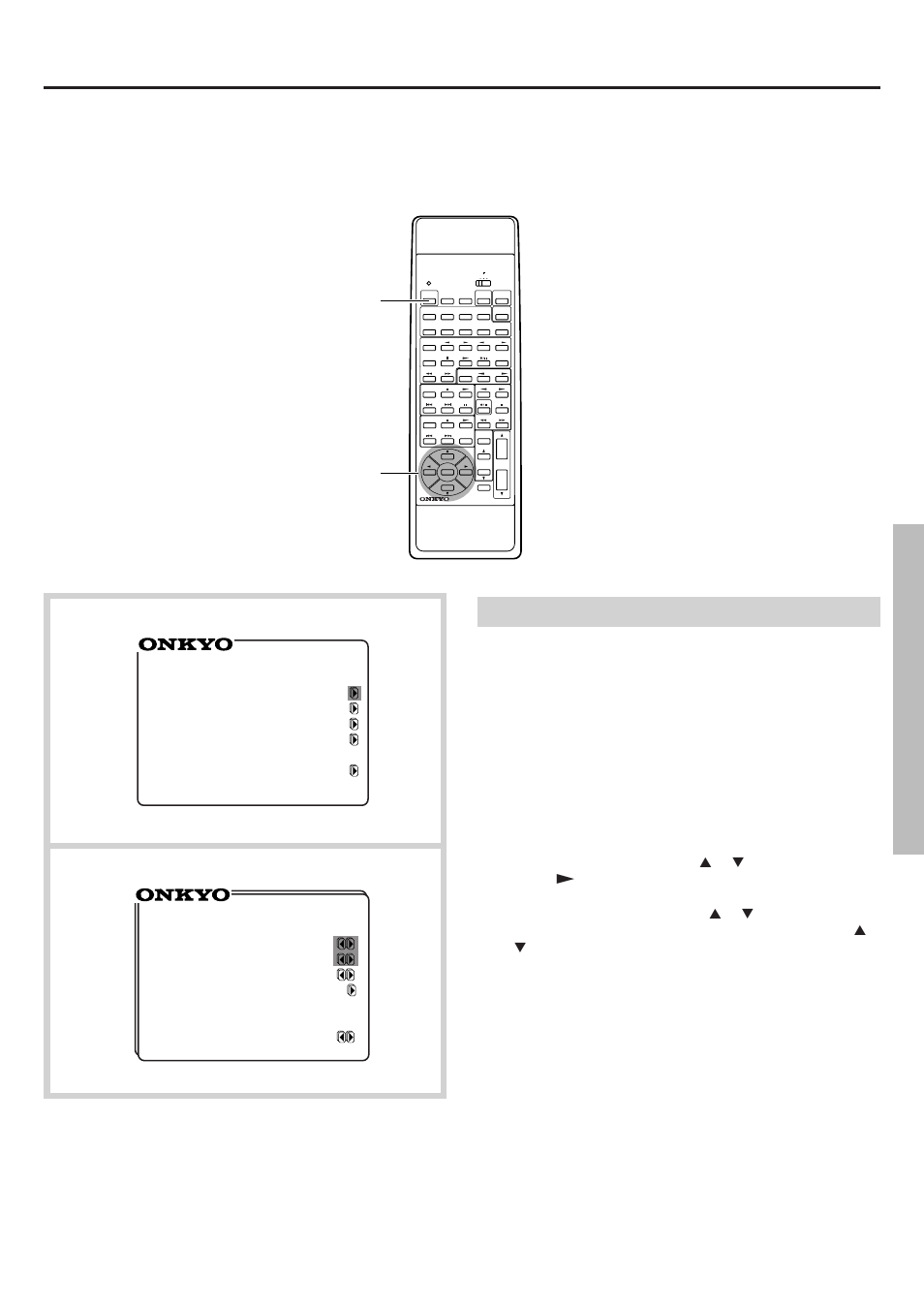Input source selection and surround setup, Using the on-screen menu, Cursor buttons/ enter button power button | Onkyo TX-DS656 User Manual | Page 25 / 56
