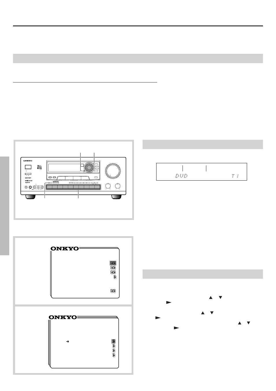 Input source selection and surround setup, Selecting the digital/analog audio input, Using the front panel | Preset tuning surround parameter | Onkyo TX-DS656 User Manual | Page 30 / 56