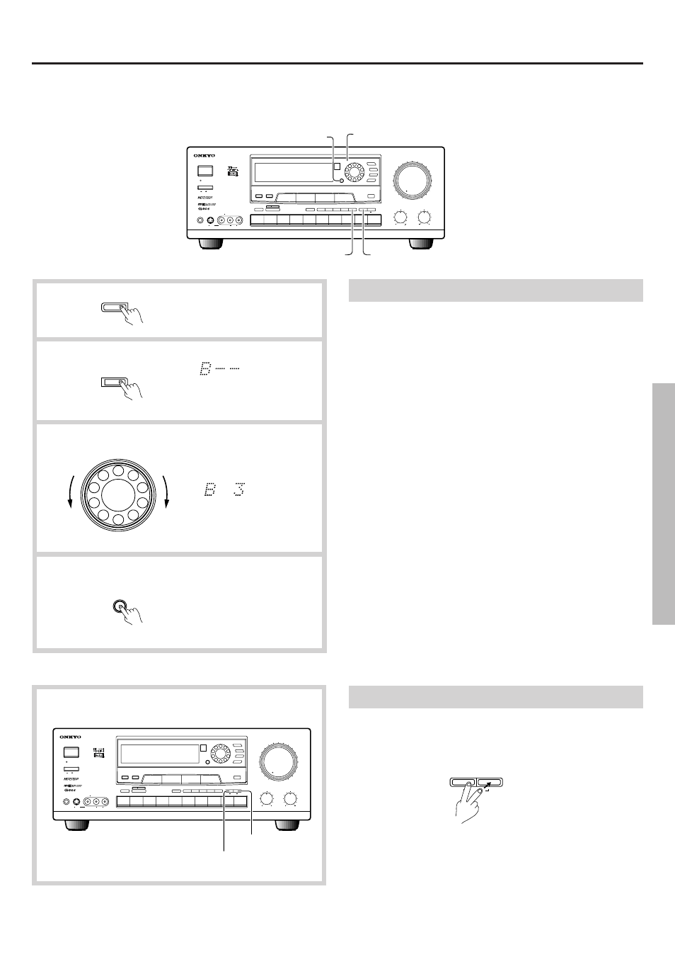 Listening to fm/am broadcasts, Recalling a preset broadcasting station, Presetting a station | Canceling a preset station, Preset tuning surround parameter | Onkyo TX-DS656 User Manual | Page 33 / 56