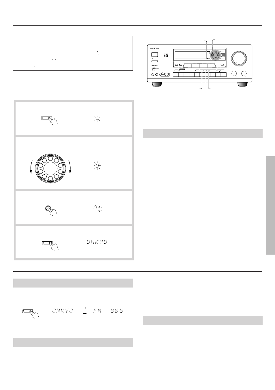 Listening to fm/am broadcasts, Entering characters, Changing an entered station name | Erasing a station name, Preset tuning surround parameter, Characters which can be entered | Onkyo TX-DS656 User Manual | Page 35 / 56