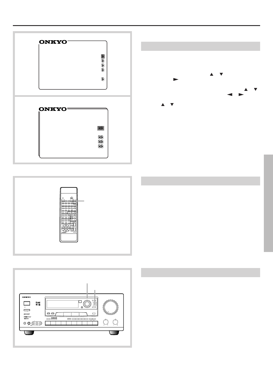 Using the surround modes, Selecting a surround mode using the on-screen menu, Using the remote controller | Using the front panel, Enter remote controller, Preset group, Programmable area tv video / subtitle on / off, Preset tuning surround parameter | Onkyo TX-DS656 User Manual | Page 39 / 56