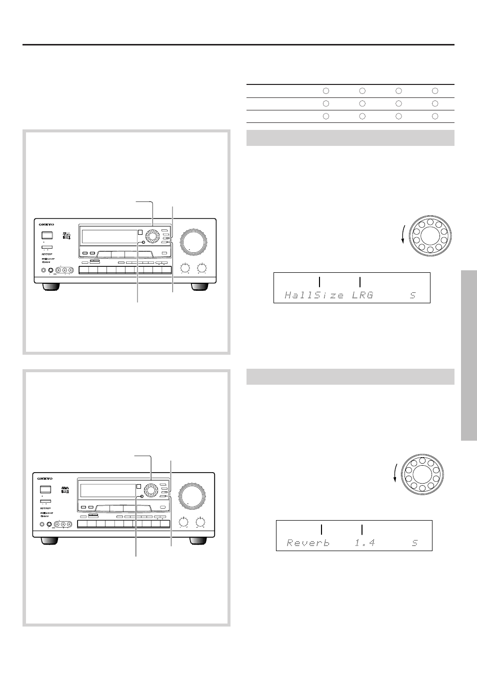 Using the surround modes, Adjusting the effect and reverb levels, Selecting the hall size | Preset tuning surround parameter | Onkyo TX-DS656 User Manual | Page 41 / 56