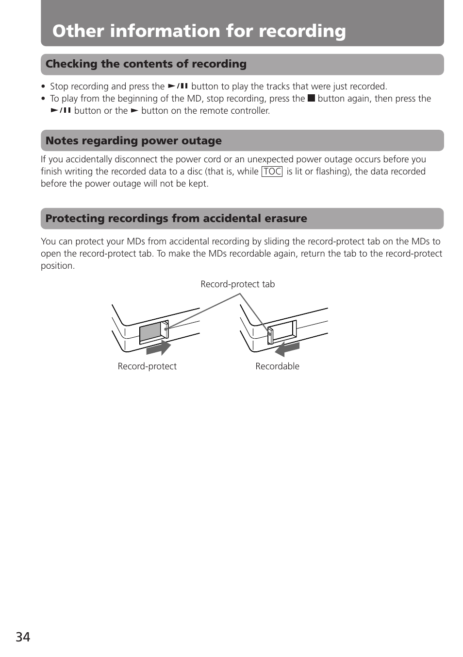 Other information for recording | Onkyo MD-105TX User Manual | Page 34 / 52