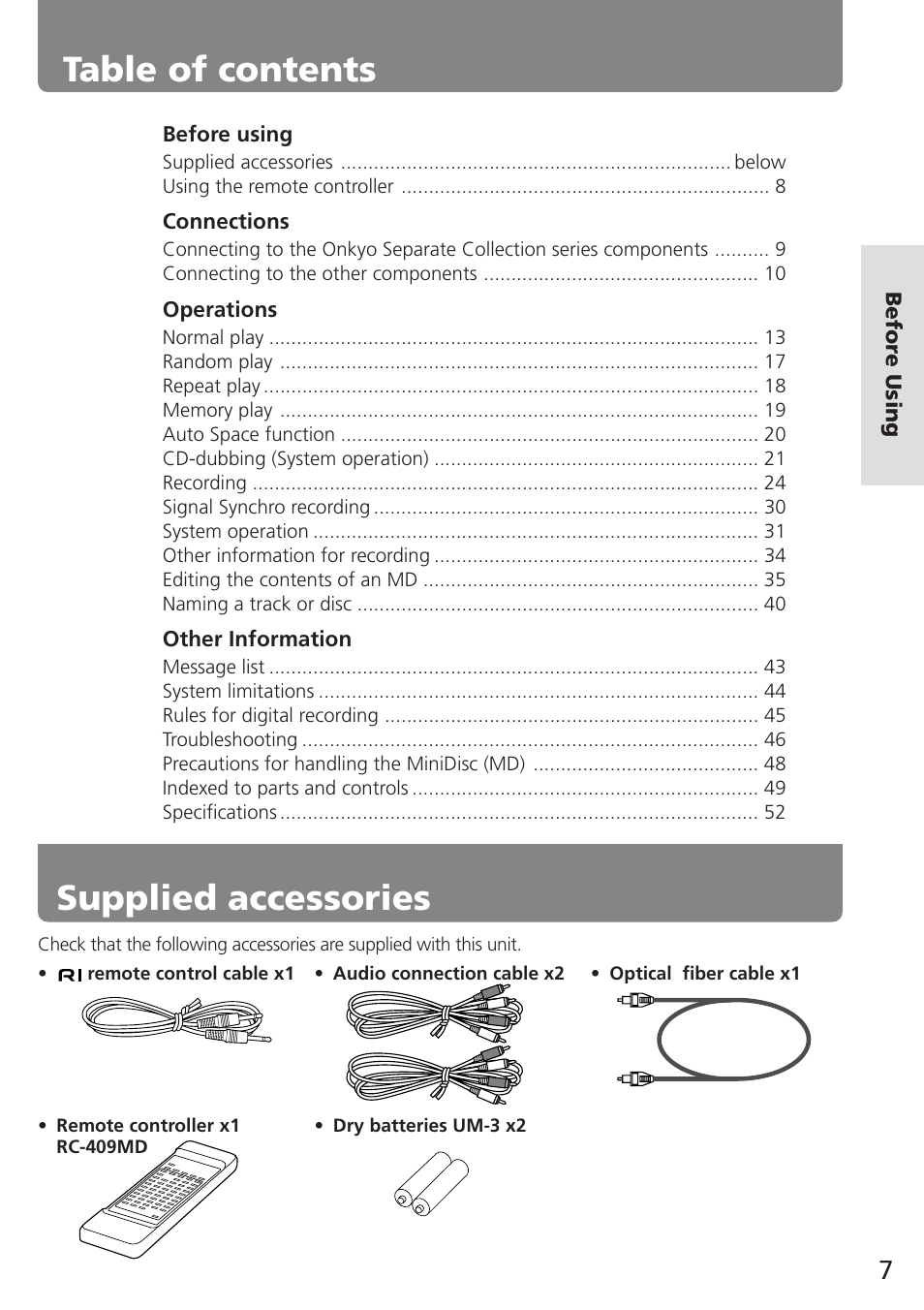 Onkyo MD-105TX User Manual | Page 7 / 52