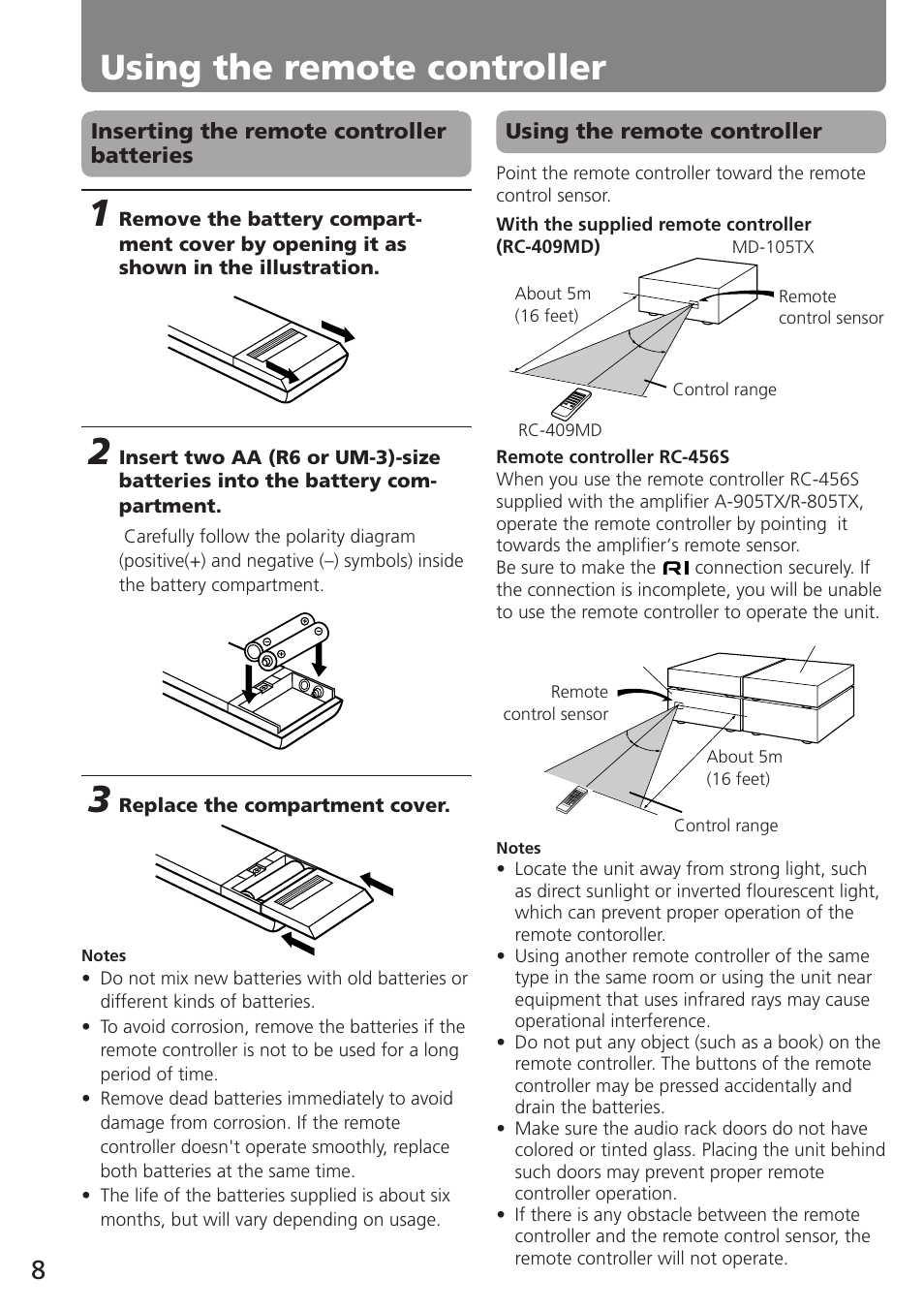 Using the remote controller | Onkyo MD-105TX User Manual | Page 8 / 52
