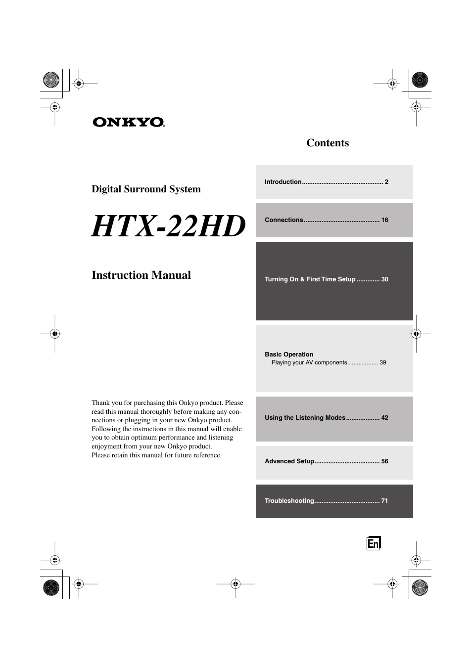 Onkyo HTX-22HD User Manual | 76 pages