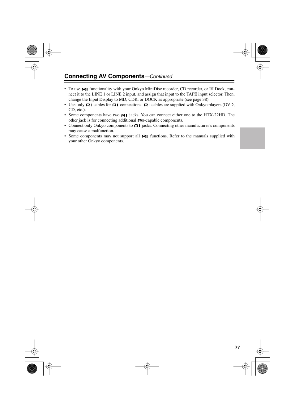 Connecting av components | Onkyo HTX-22HD User Manual | Page 27 / 76