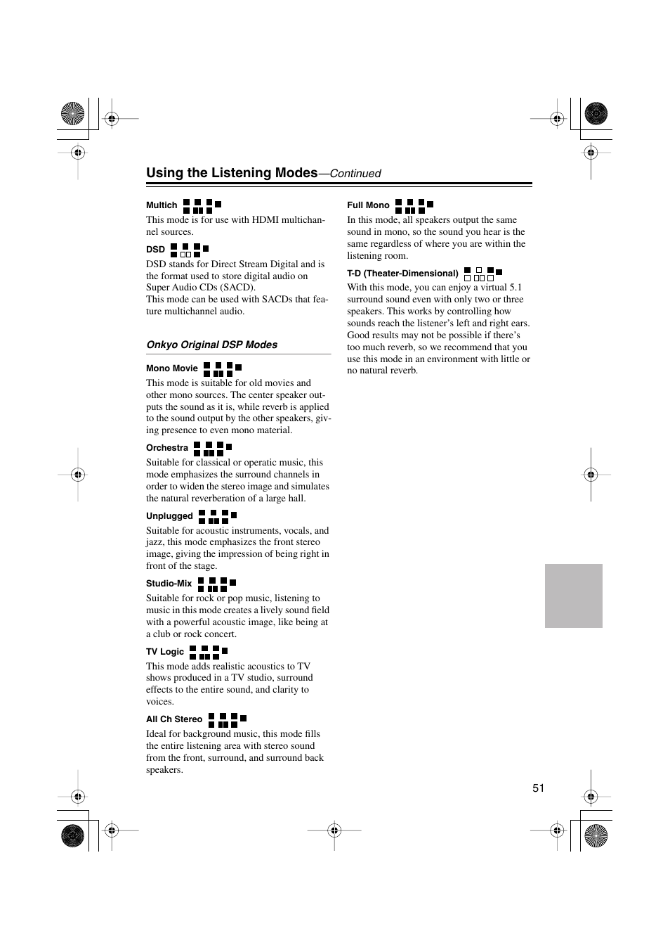 Using the listening modes | Onkyo HTX-22HD User Manual | Page 51 / 76