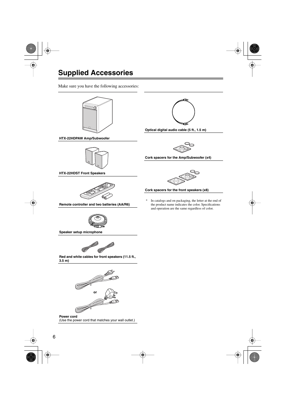 Supplied accessories | Onkyo HTX-22HD User Manual | Page 6 / 76