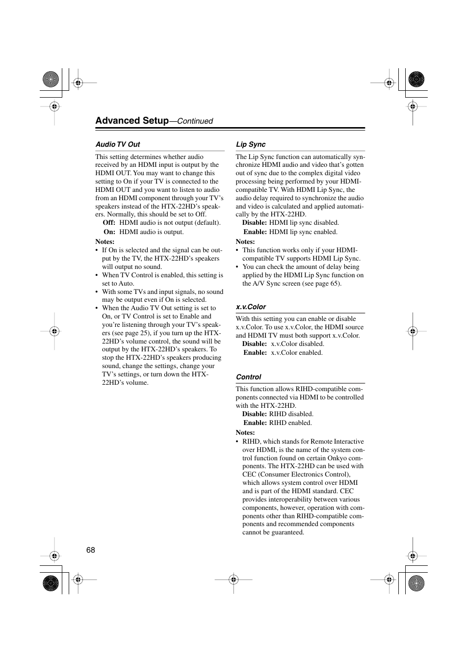 Advanced setup | Onkyo HTX-22HD User Manual | Page 68 / 76