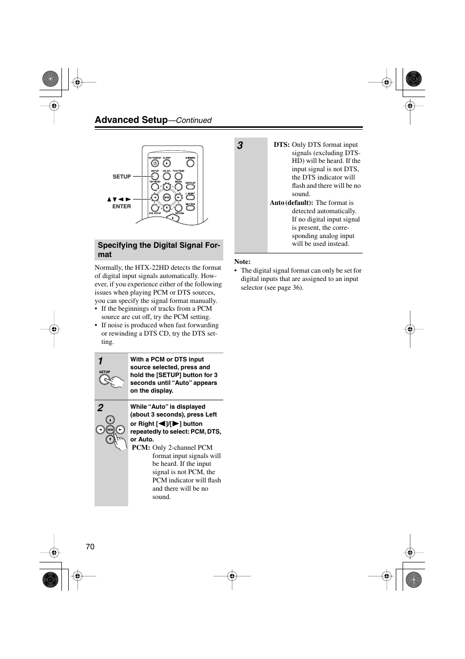 Specifying the digital signal format, Advanced setup | Onkyo HTX-22HD User Manual | Page 70 / 76