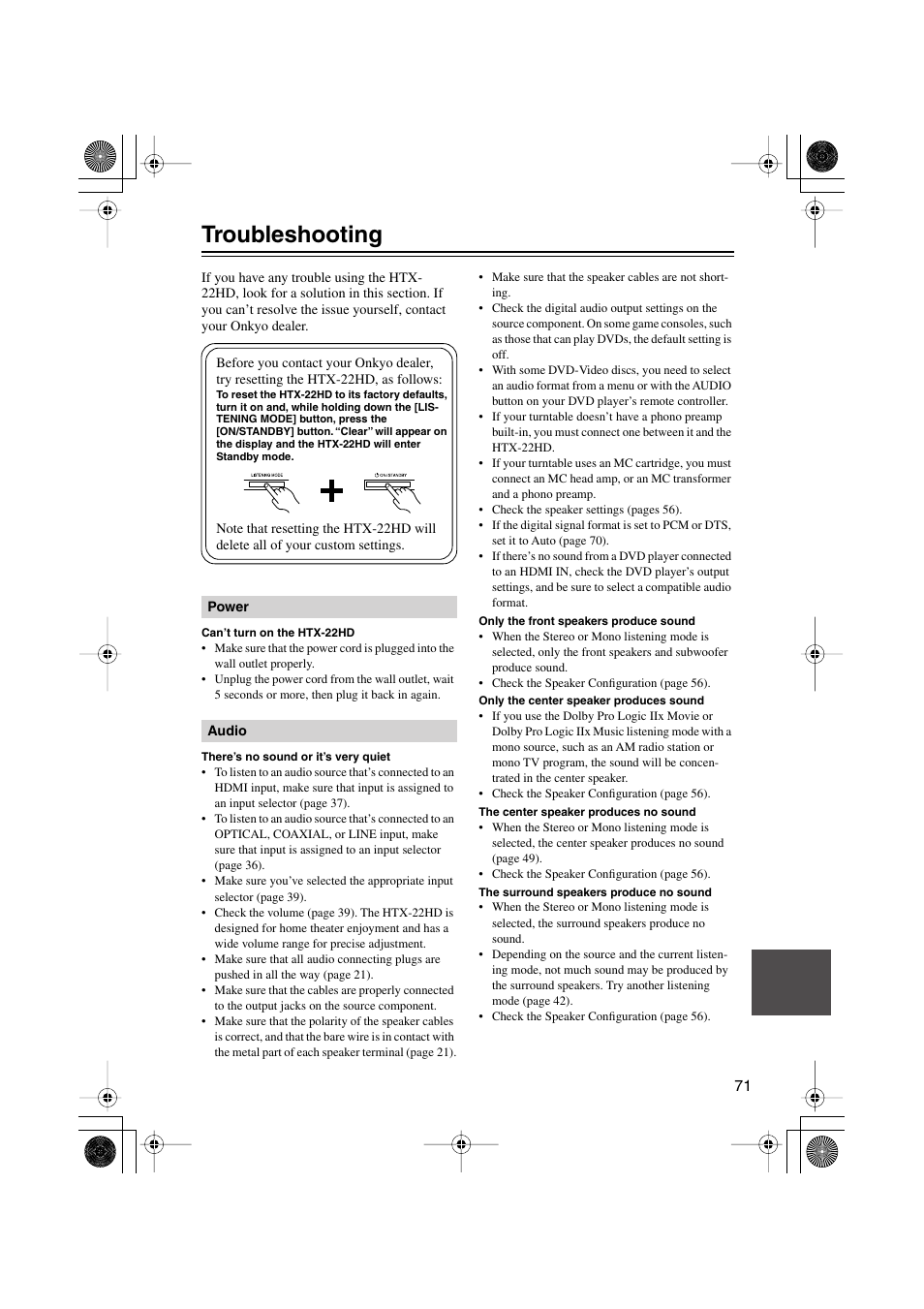 Troubleshooting | Onkyo HTX-22HD User Manual | Page 71 / 76