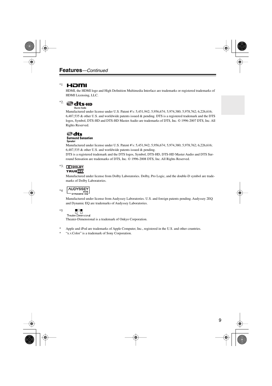 Features | Onkyo HTX-22HD User Manual | Page 9 / 76
