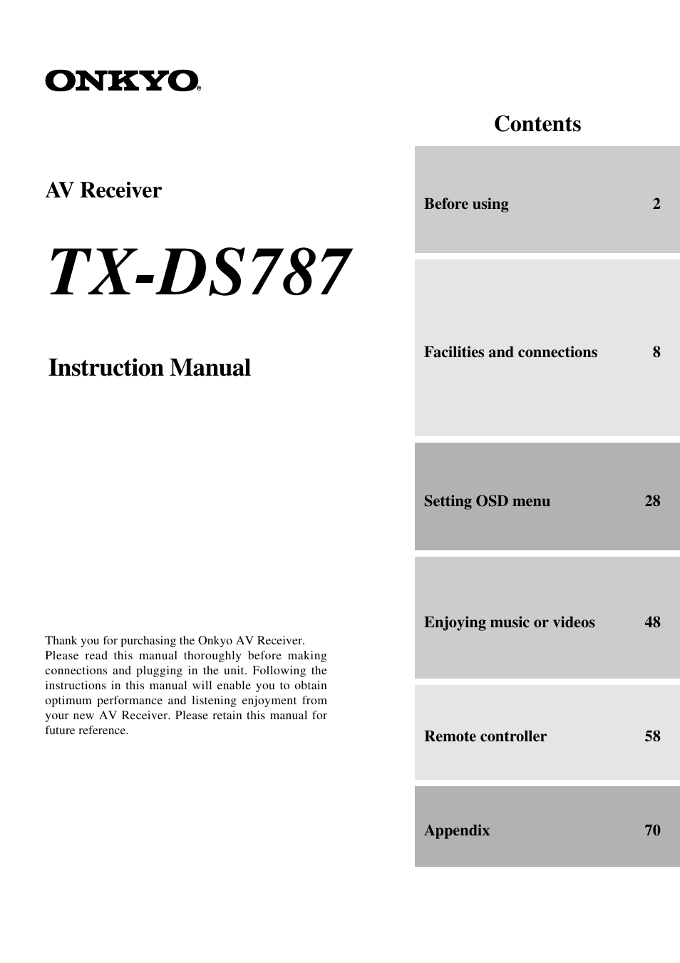 Onkyo TX-DS787 User Manual | 76 pages