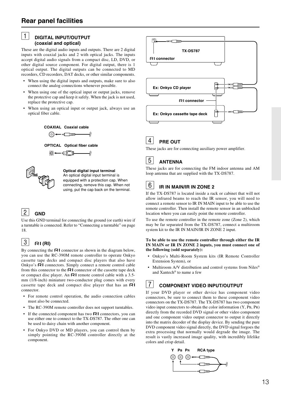 13 rear panel facilities | Onkyo TX-DS787 User Manual | Page 13 / 76