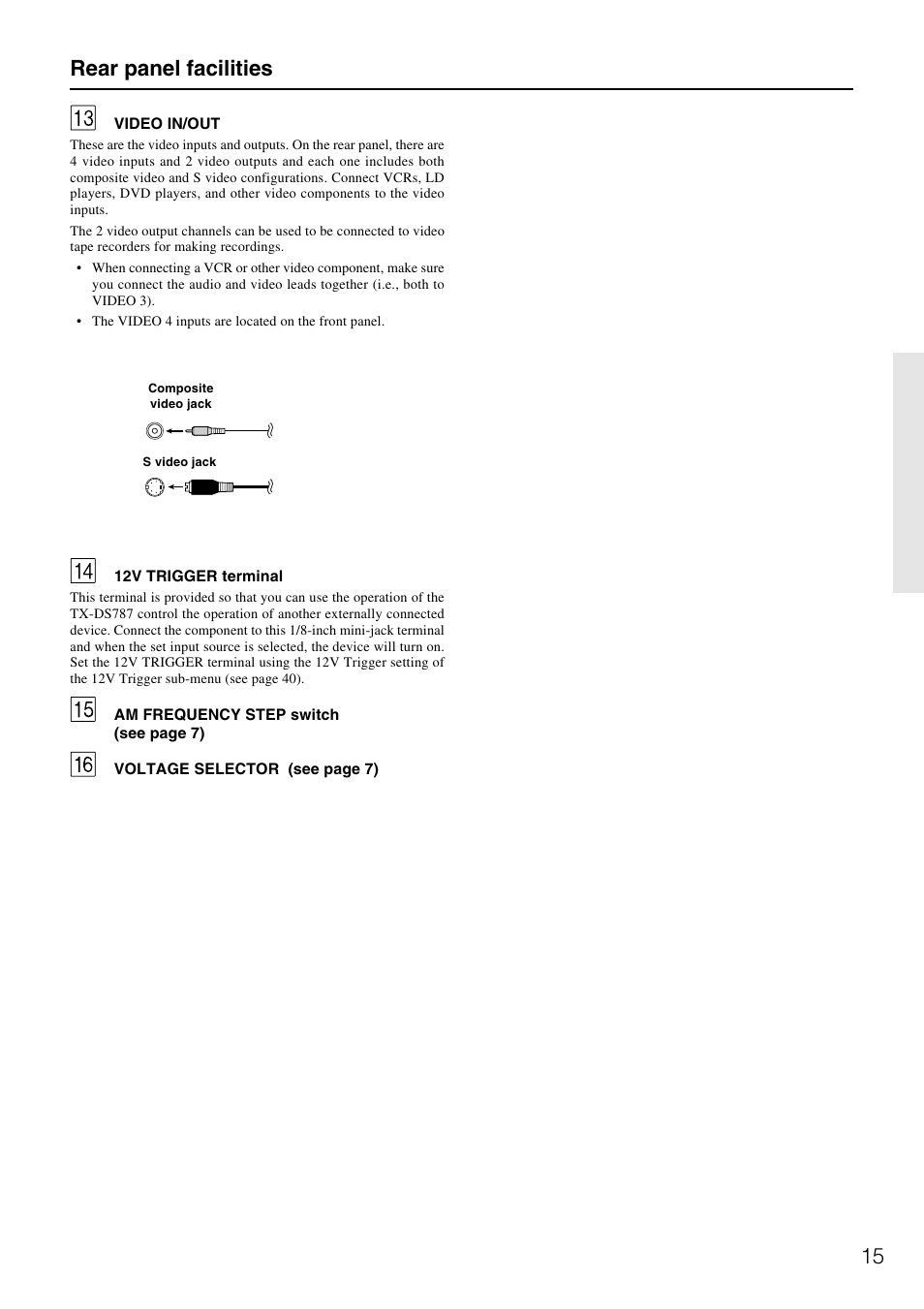 15 rear panel facilities | Onkyo TX-DS787 User Manual | Page 15 / 76