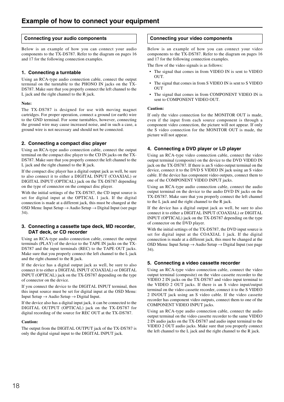 18 example of how to connect your equipment | Onkyo TX-DS787 User Manual | Page 18 / 76