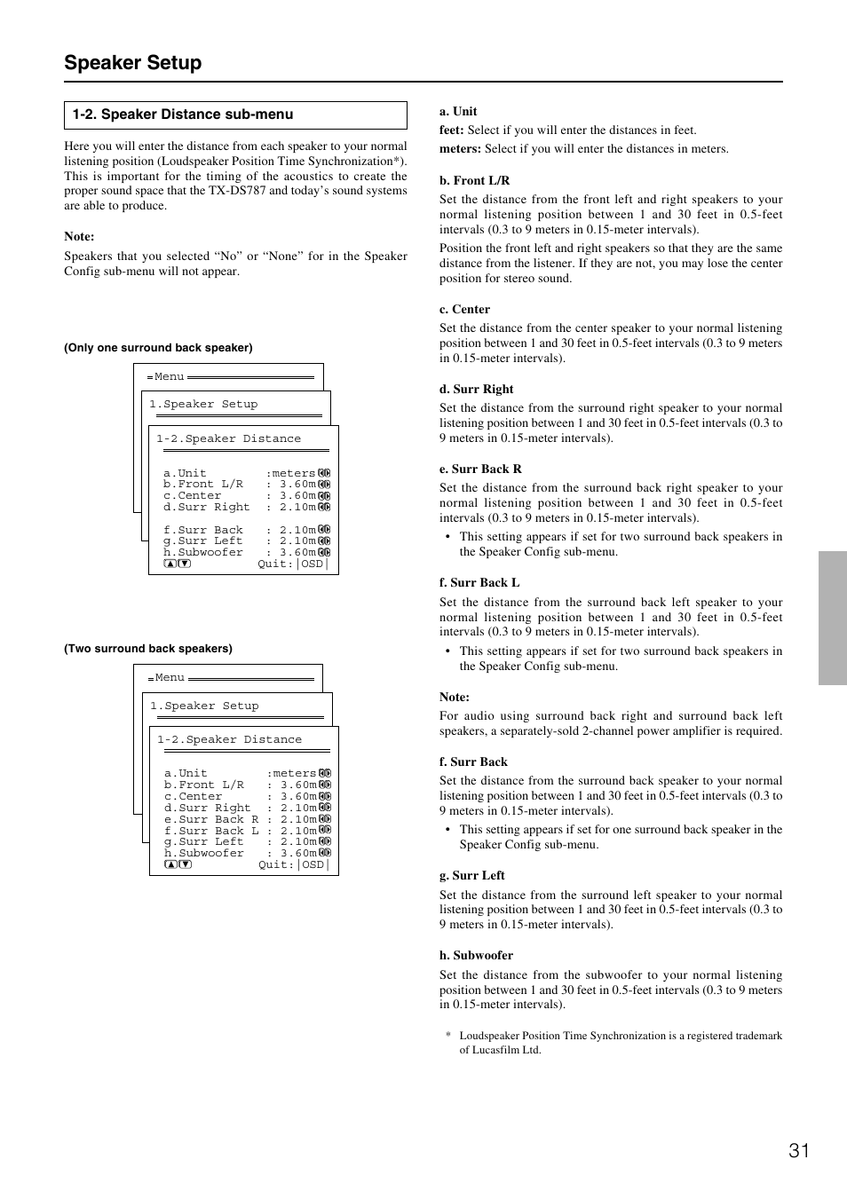 31 speaker setup | Onkyo TX-DS787 User Manual | Page 31 / 76