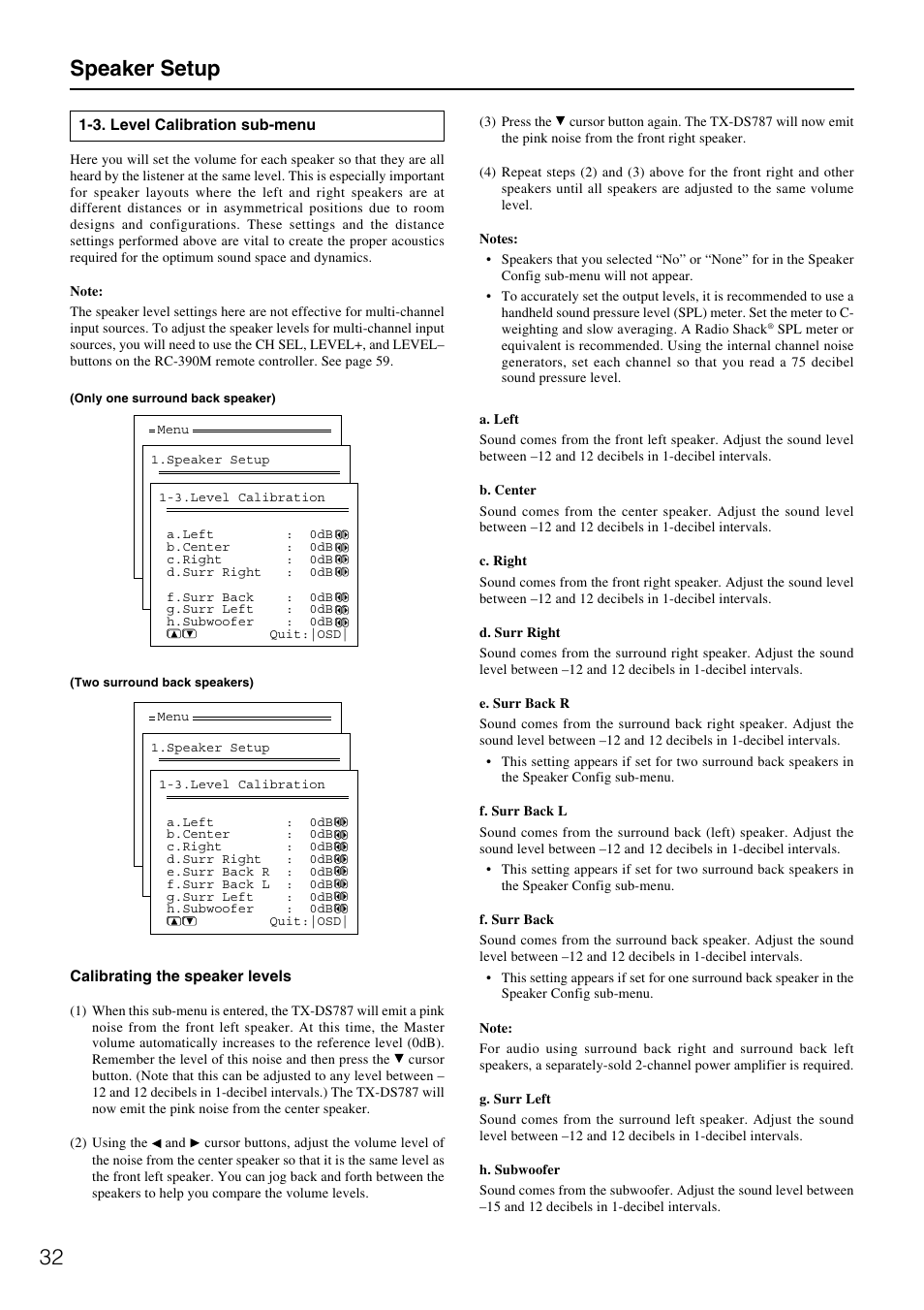 32 speaker setup | Onkyo TX-DS787 User Manual | Page 32 / 76