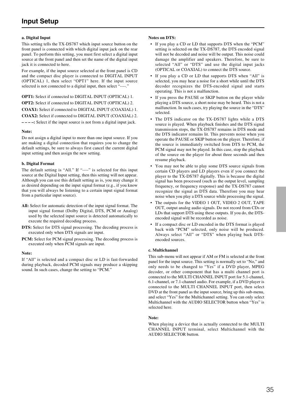 35 input setup | Onkyo TX-DS787 User Manual | Page 35 / 76