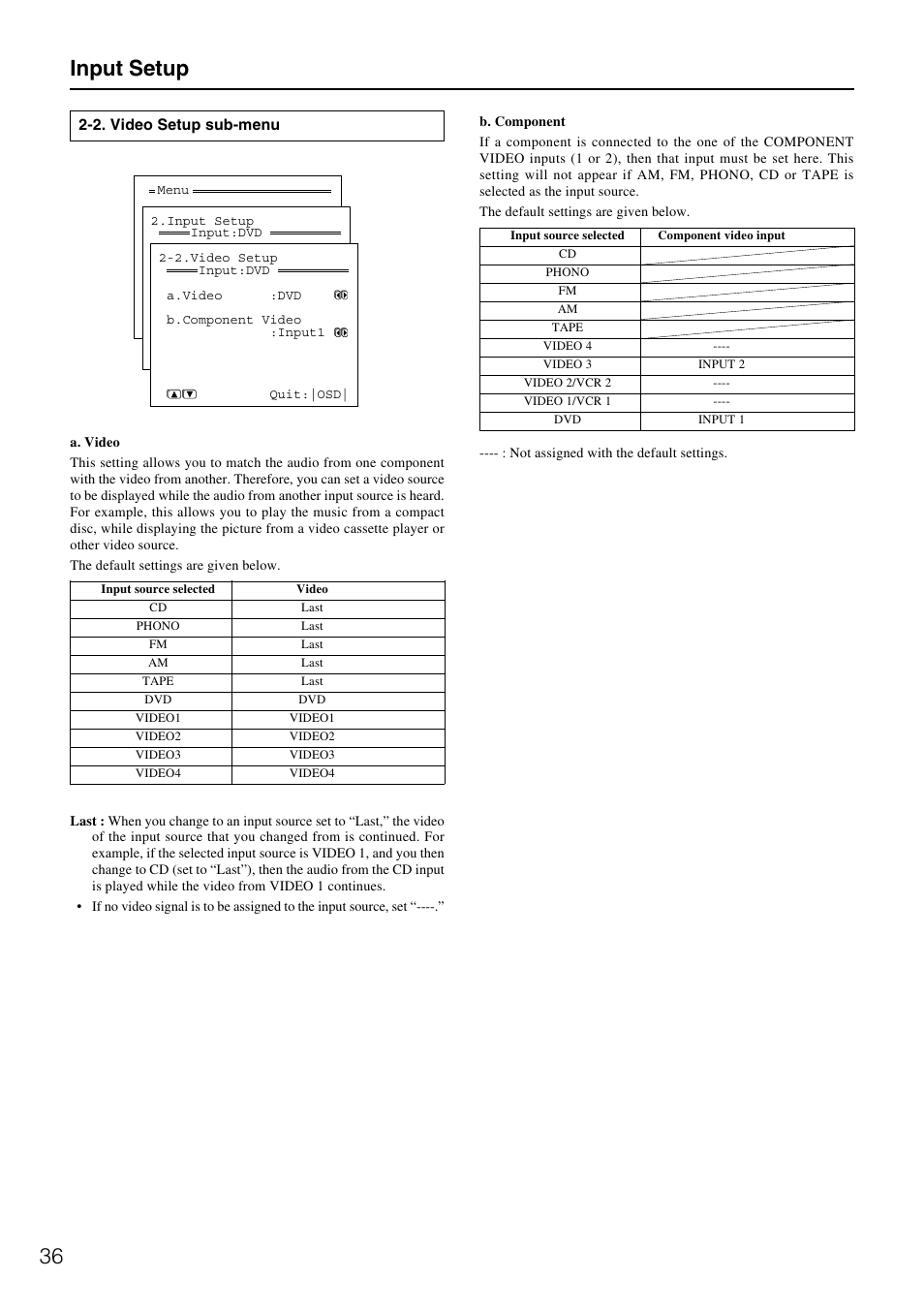 36 input setup | Onkyo TX-DS787 User Manual | Page 36 / 76