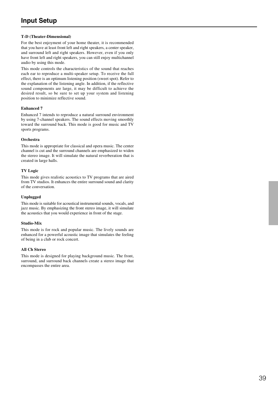 39 input setup | Onkyo TX-DS787 User Manual | Page 39 / 76