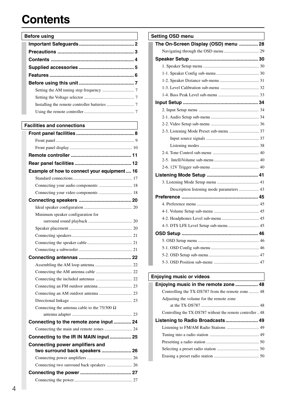 Onkyo TX-DS787 User Manual | Page 4 / 76
