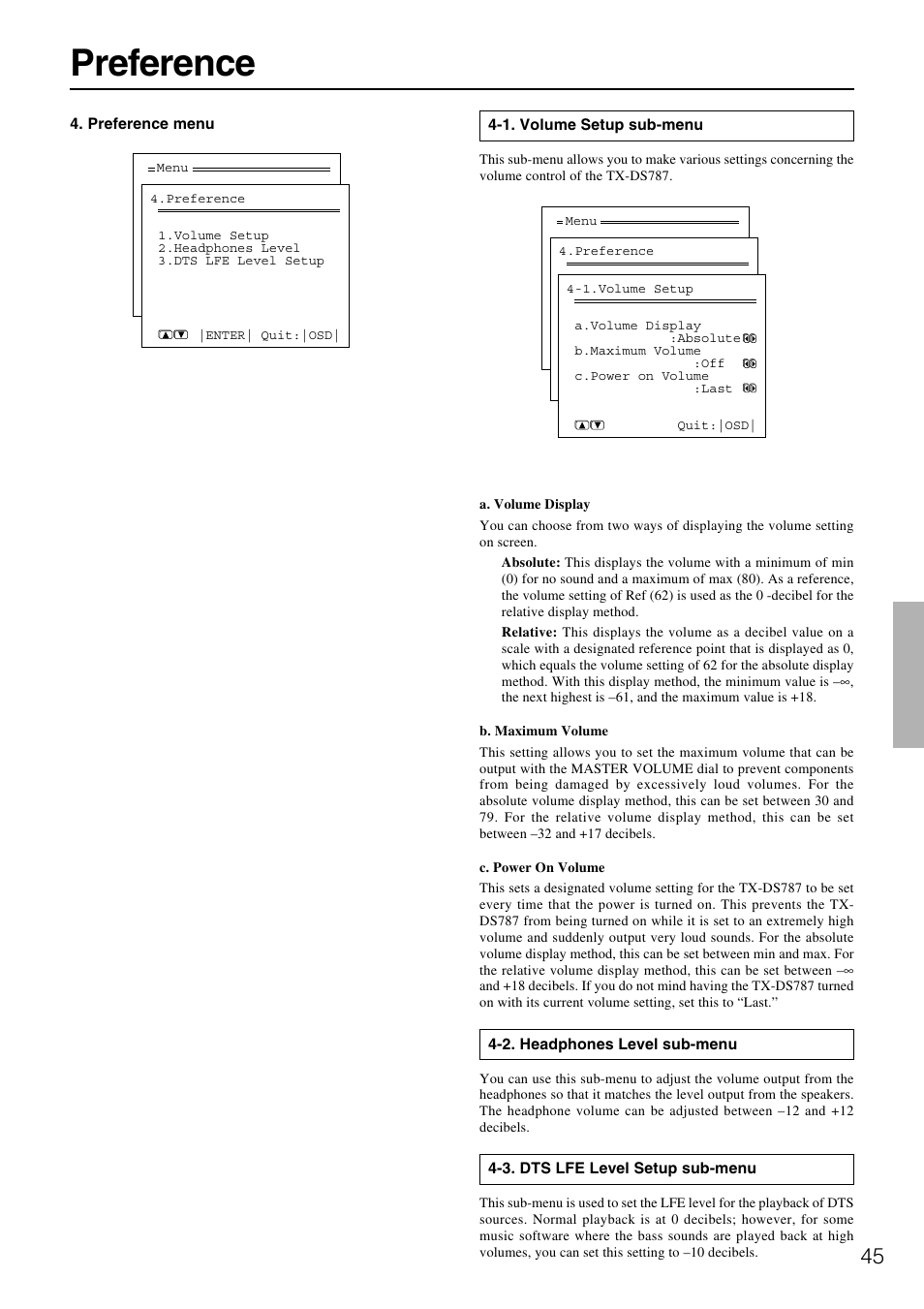 Preference | Onkyo TX-DS787 User Manual | Page 45 / 76