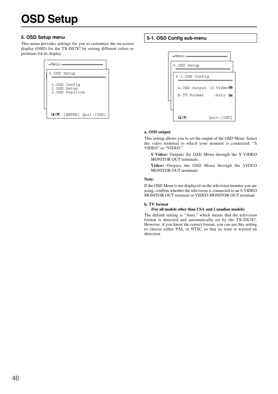 Osd setup | Onkyo TX-DS787 User Manual | Page 46 / 76