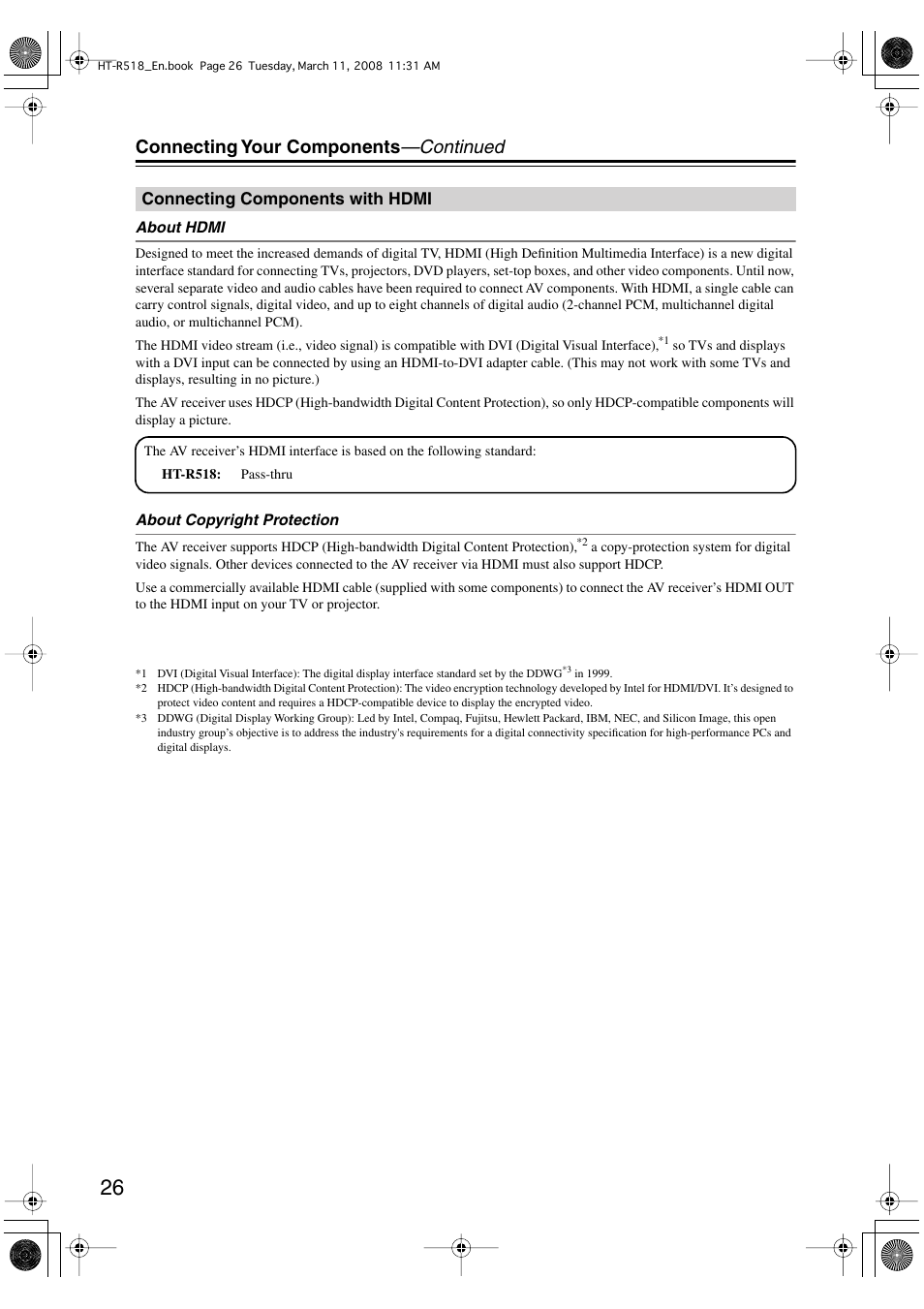 Connecting your components —continued | Onkyo HT-R518 User Manual | Page 26 / 80