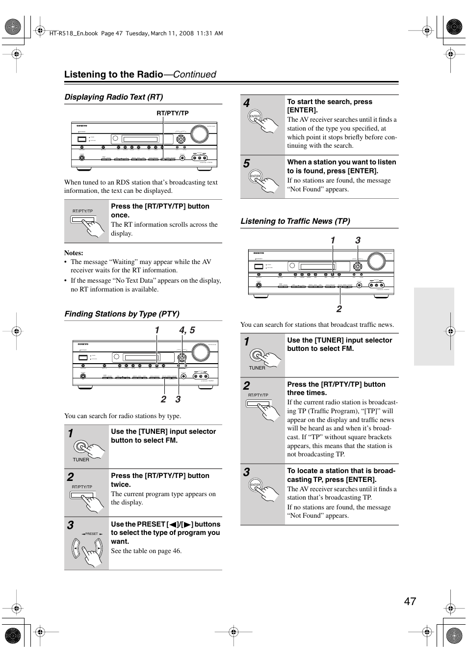 Listening to the radio —continued | Onkyo HT-R518 User Manual | Page 47 / 80