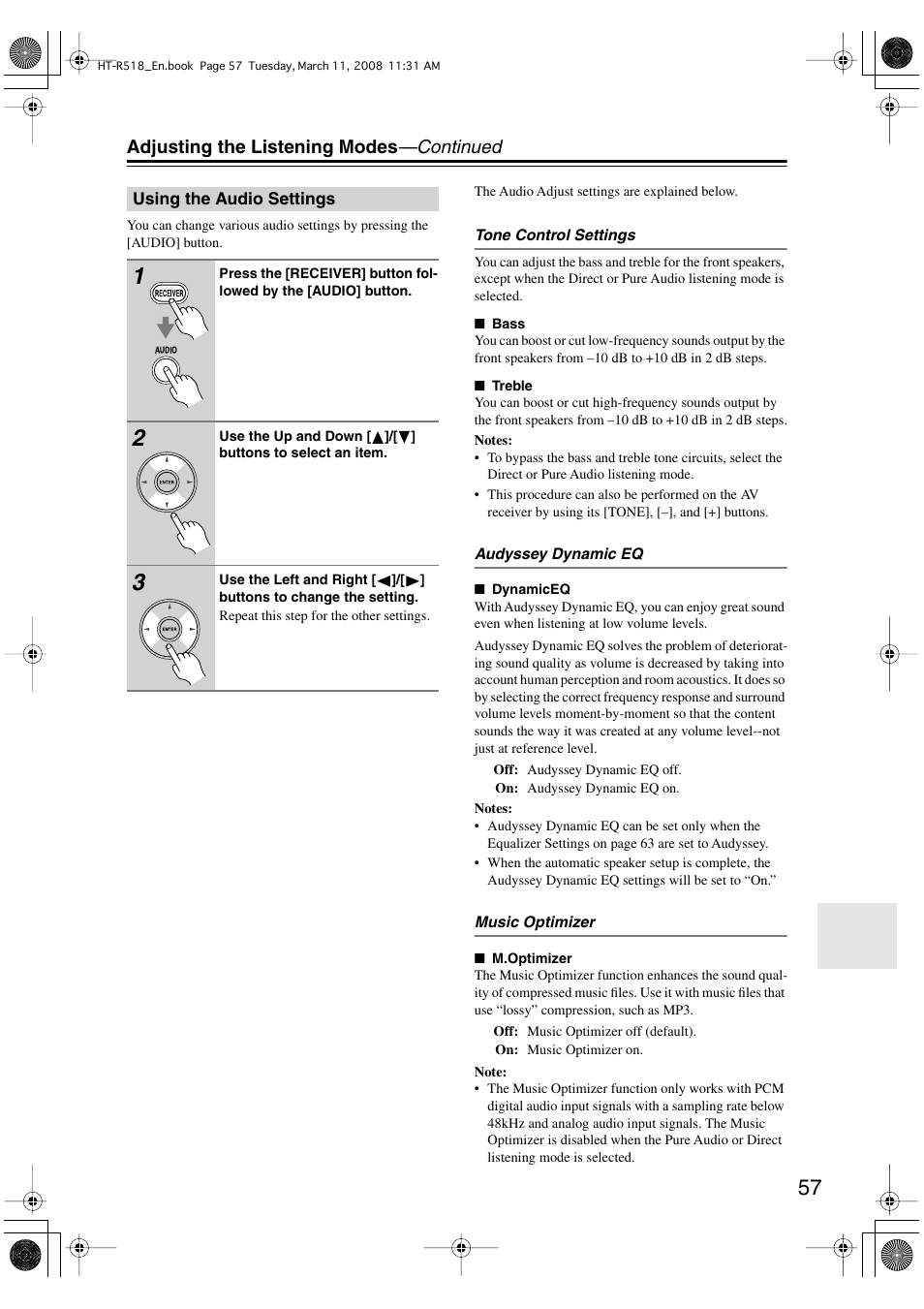 Adjusting the listening modes —continued | Onkyo HT-R518 User Manual | Page 57 / 80