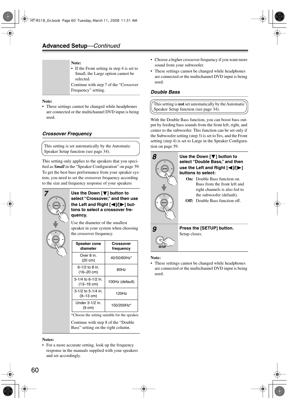 Advanced setup —continued | Onkyo HT-R518 User Manual | Page 60 / 80