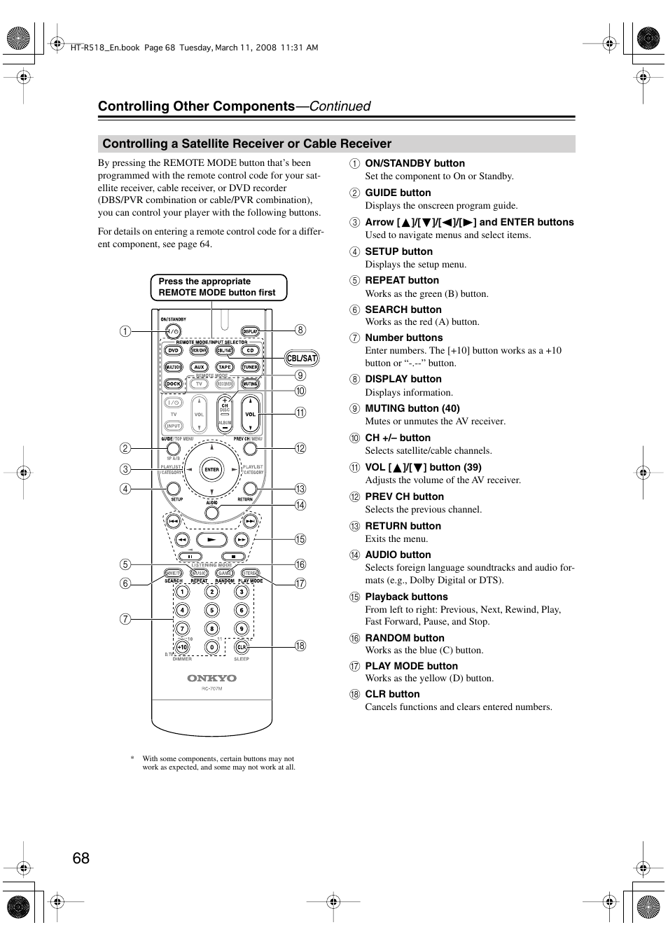 Controlling other components —continued | Onkyo HT-R518 User Manual | Page 68 / 80