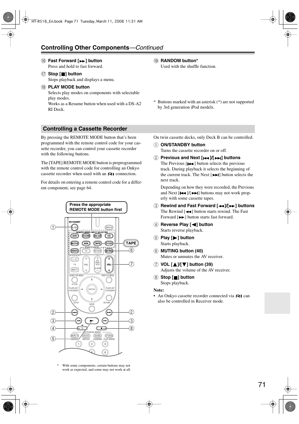 Controlling other components —continued | Onkyo HT-R518 User Manual | Page 71 / 80