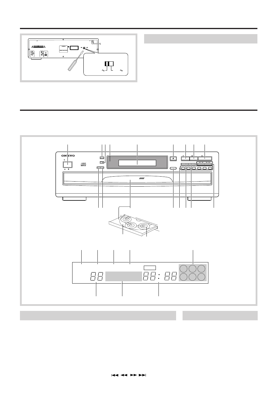 Control positions and names, Before using this unit, Front panel display | Onkyo DX-C370 User Manual | Page 5 / 16
