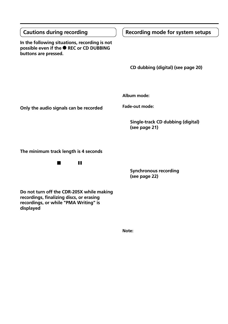 Recording modes | Onkyo CDR-205X User Manual | Page 18 / 52