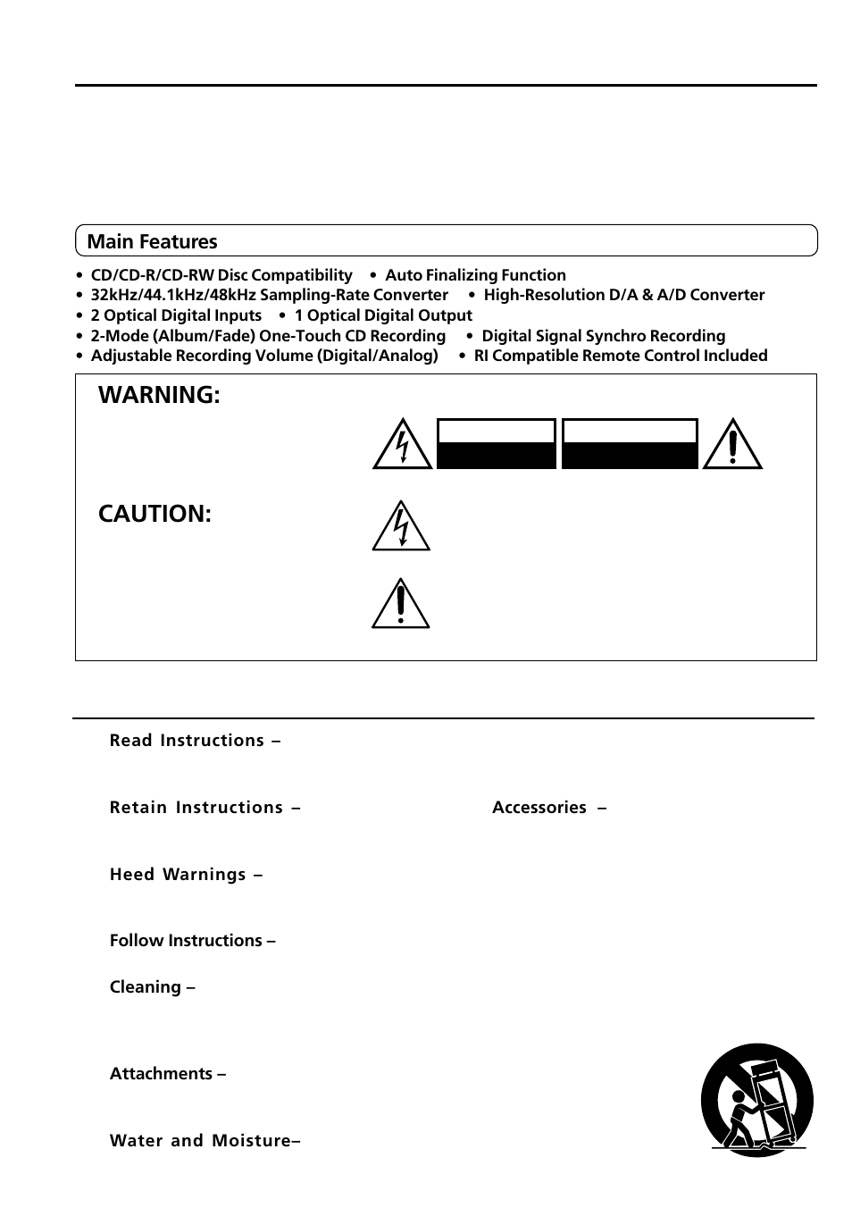 Important safeguards, Before using, Warning | Caution | Onkyo CDR-205X User Manual | Page 2 / 52