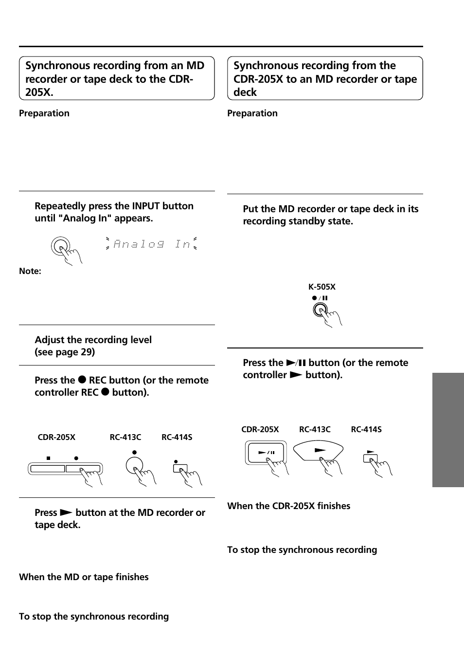 Synchronous recording (component system operation) | Onkyo CDR-205X User Manual | Page 23 / 52