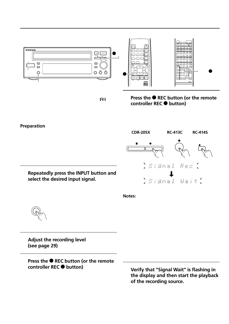 Adjust the recording level (see page 29), Preparation, Input | Onkyo CDR-205X User Manual | Page 28 / 52