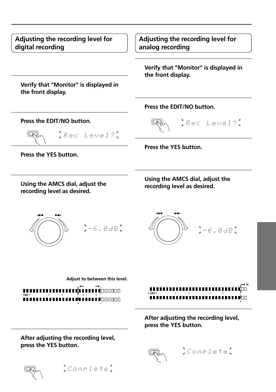 Adjusting the recording level | Onkyo CDR-205X User Manual | Page 29 / 52