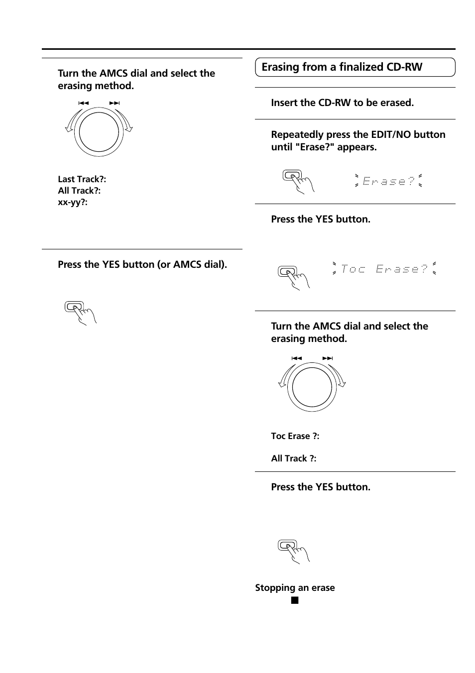 Erasing recordings (cd-rw discs only) | Onkyo CDR-205X User Manual | Page 34 / 52