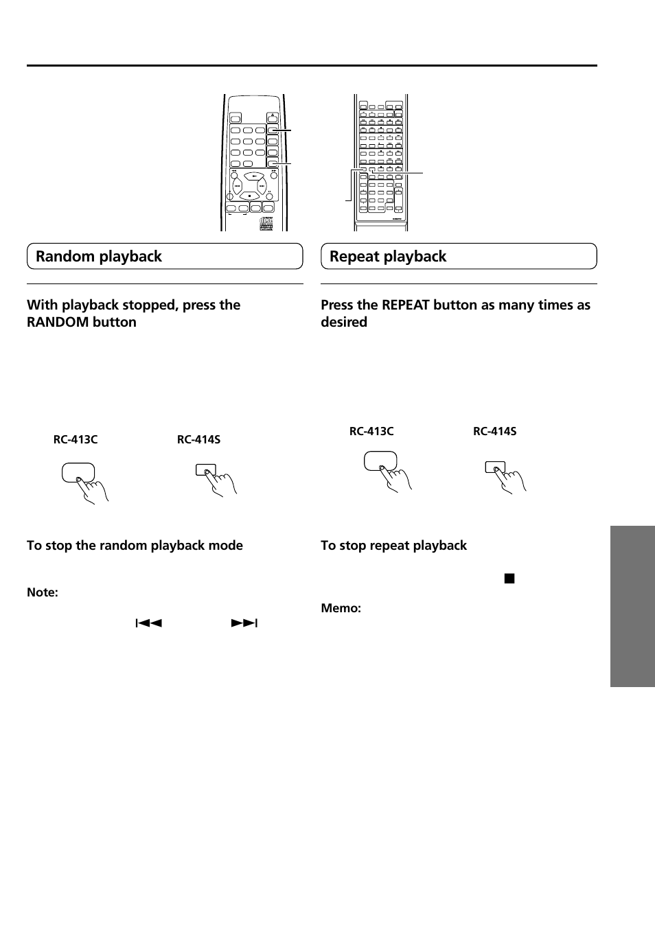 Playing cds, Operations random playback, Repeat playback | With playback stopped, press the random button, Press the repeat button as many times as desired, Random, Trepea | Onkyo CDR-205X User Manual | Page 37 / 52