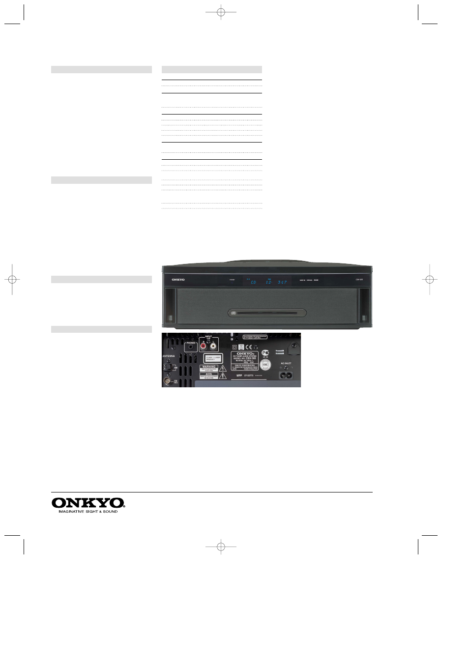 Cbx-300, Cd receiver system, Cd receiver features | Specifications, Tuner and other features, Speaker features compatible ipod models | Onkyo CBX-300 User Manual | Page 2 / 2