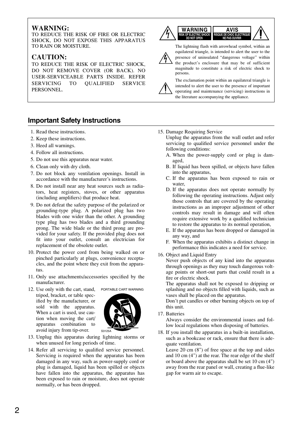 Getting started, Important safety instructions, Warning | Caution | Onkyo CR-715 User Manual | Page 2 / 60