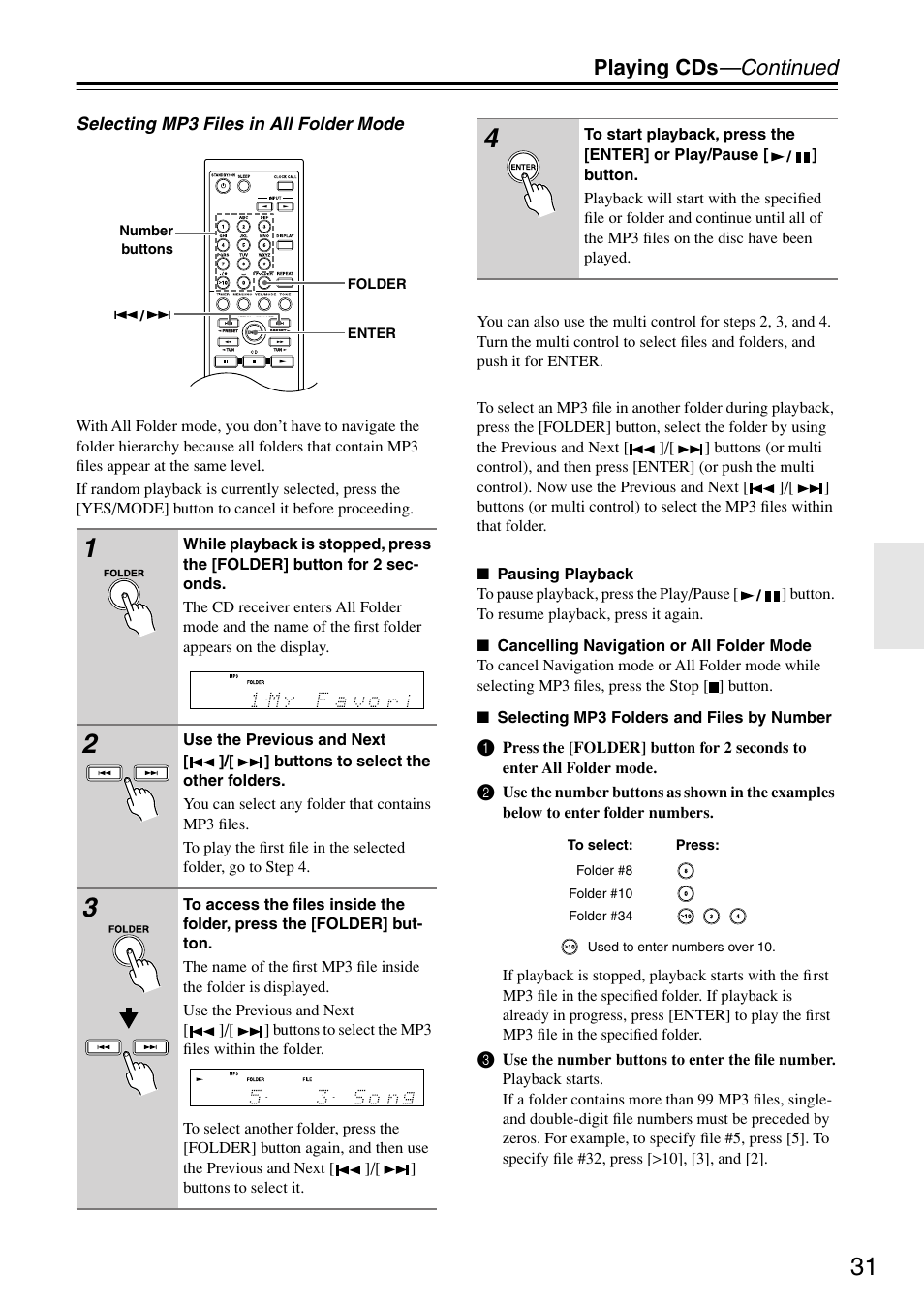 Playing cds —continued | Onkyo CR-715 User Manual | Page 31 / 60