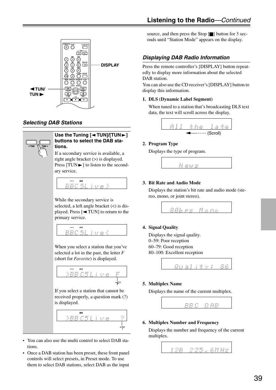 Listening to the radio —continued | Onkyo CR-715 User Manual | Page 39 / 60