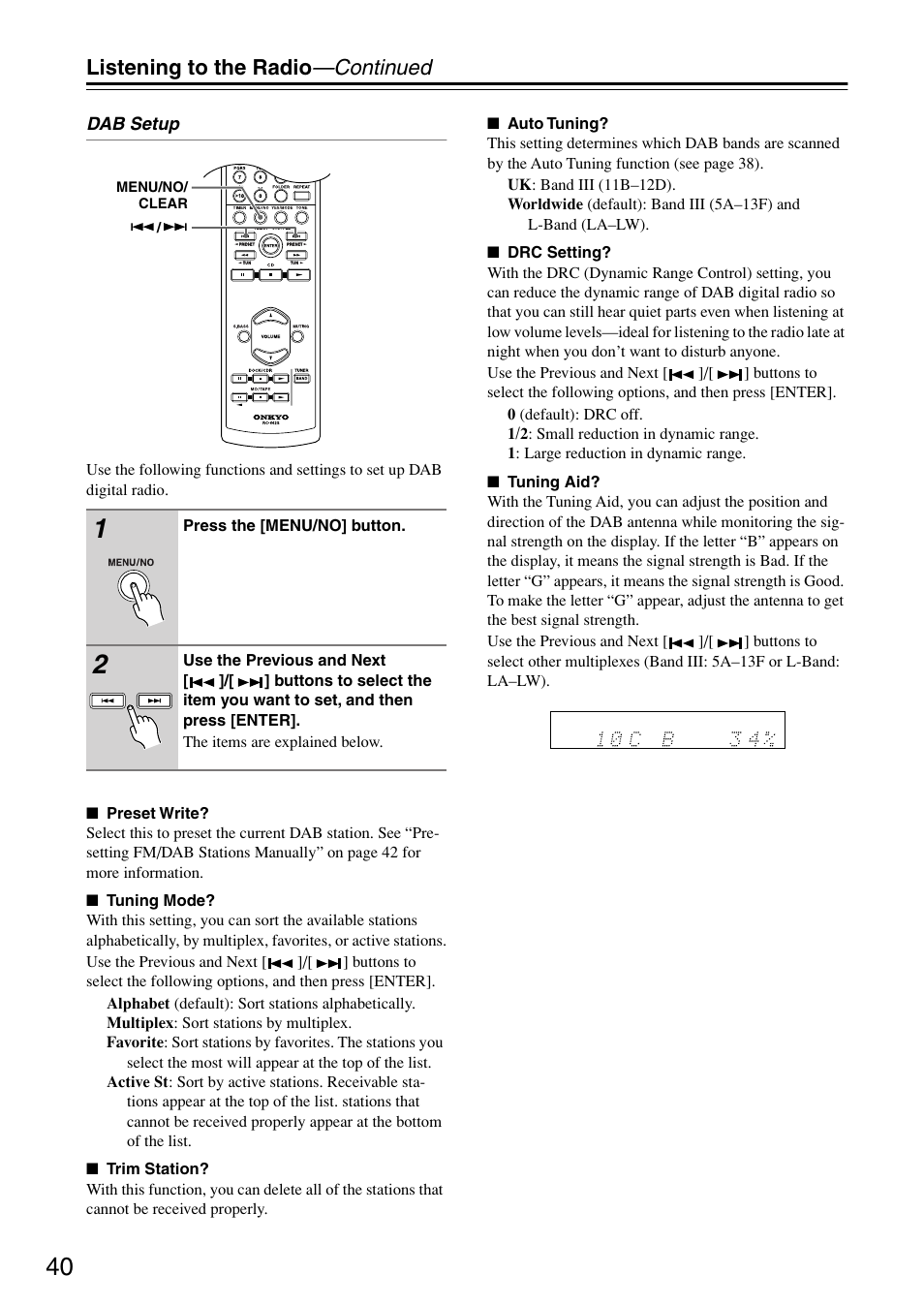 Listening to the radio —continued | Onkyo CR-715 User Manual | Page 40 / 60