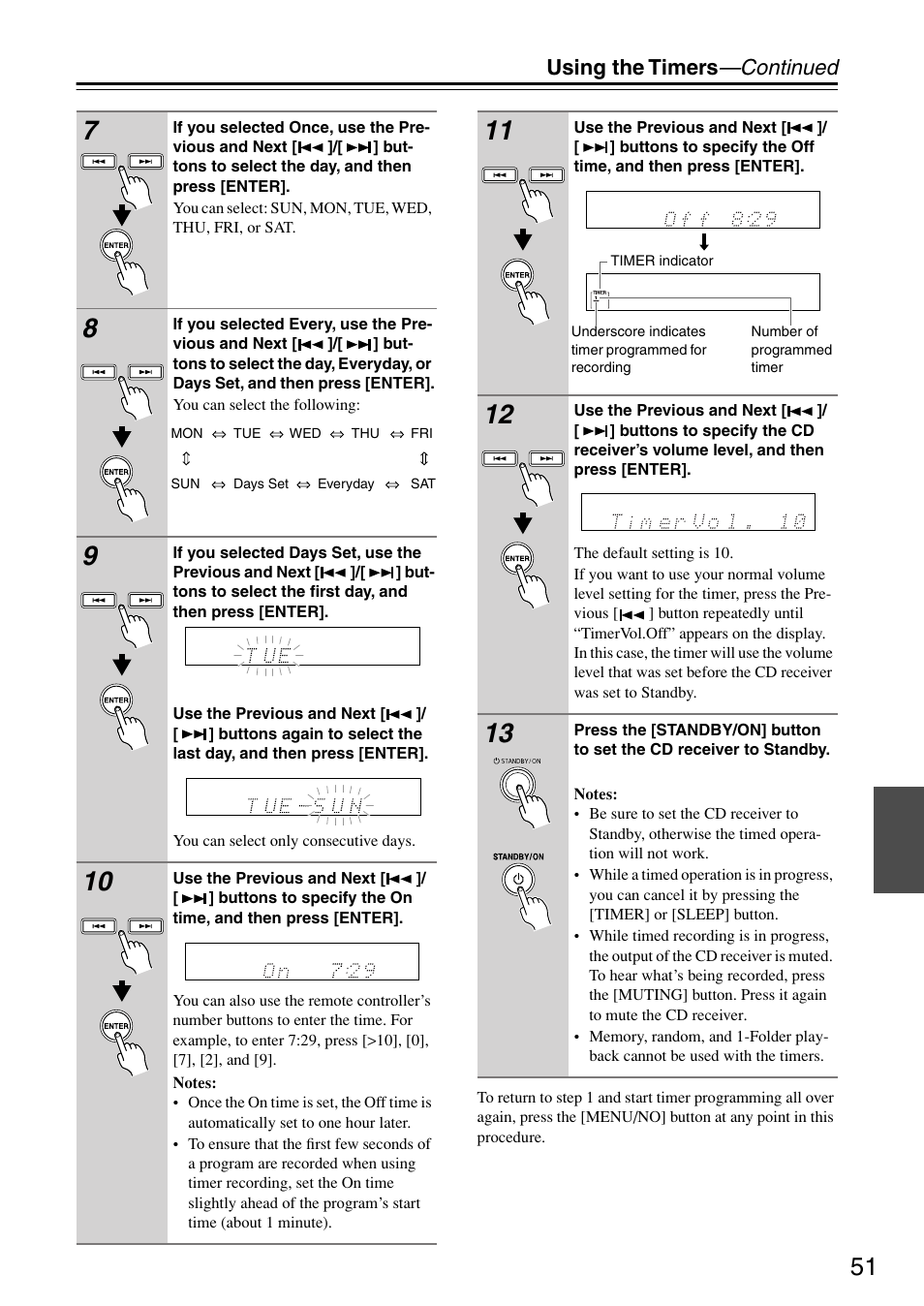 Using the timers —continued | Onkyo CR-715 User Manual | Page 51 / 60